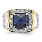 14k Two-tone Men's Polished Gemstone and Diamond Ring Mounting, Mounting Only