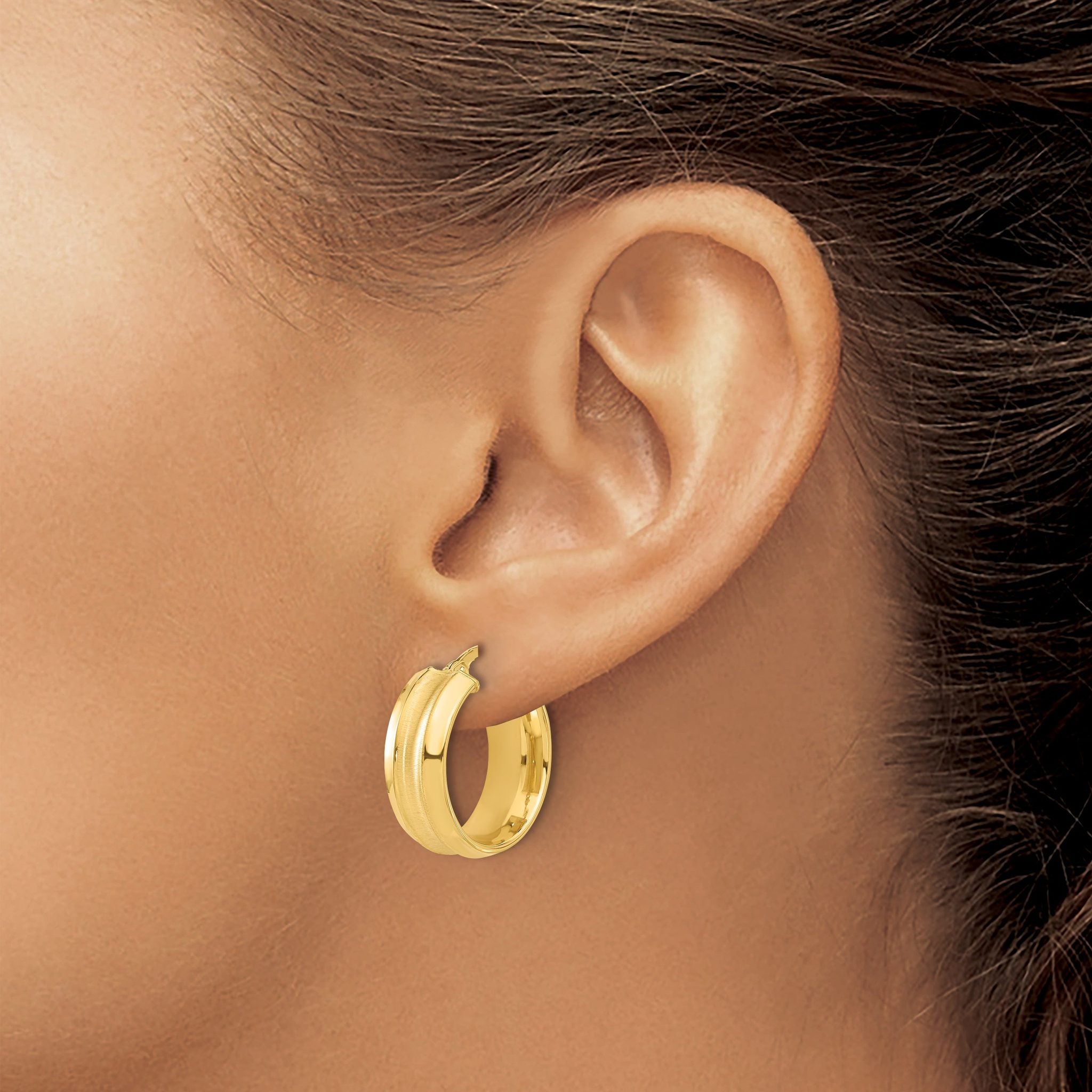 14K Polished and Brushed Hoop Earrings