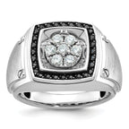 14k White Gold Men's Polished and Satin 3/4 Carat AA Quality Black and White Diamond Halo Cluster Ri