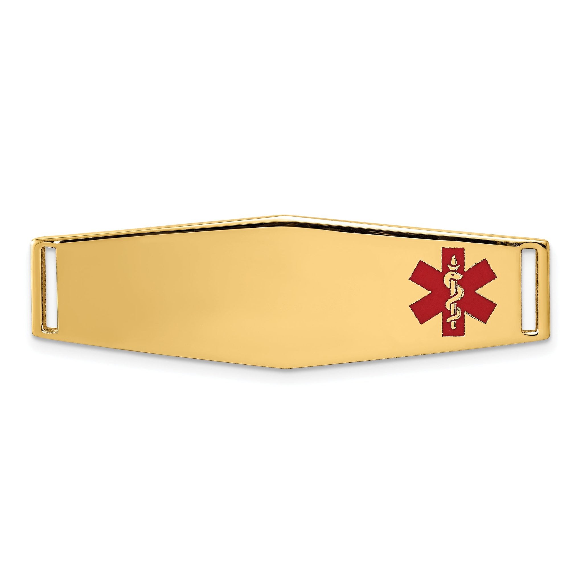 14K Gold Polished Medical ID Bracelet with Red Enamel Engravable Main image