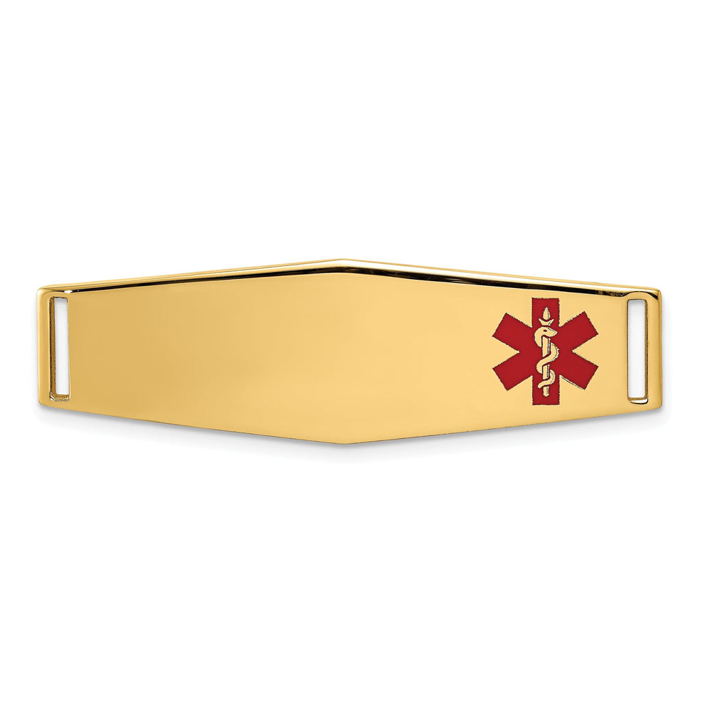 14K Gold Polished Medical ID Bracelet with Red Enamel Engravable