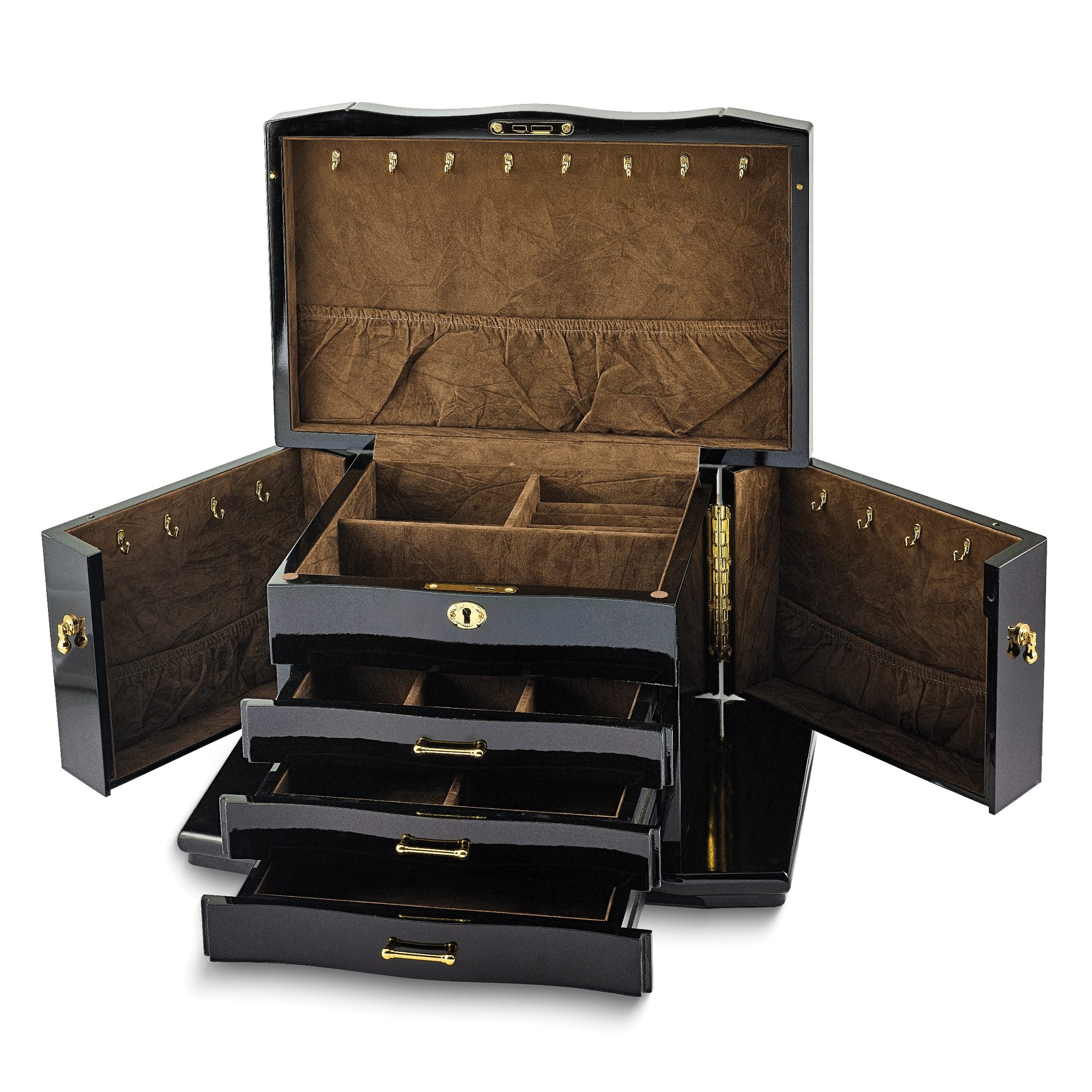Luxury Giftware High GloSterling Silver Walnut Burl Veneer 3-drawer with Swing-out Sides Locking Wooden Jewelry Box Secondary image