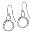 14K White Gold Twisted Circle Drop Earrings with Textured Design
