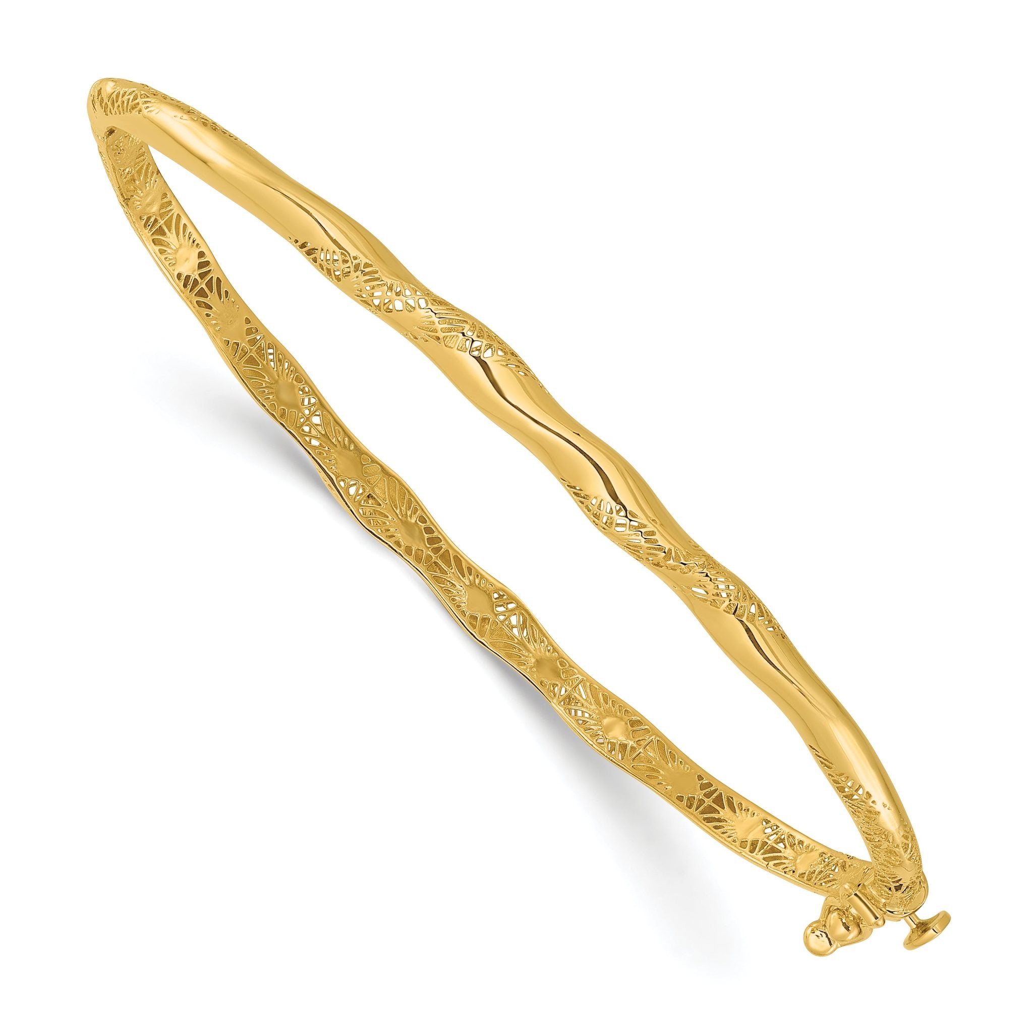 14K Polished and Textured Twisted Hinged Bangle Main image