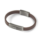Stainless Steel Antiqued Bronze-plated with Cubic Zirconia Starburst Brown Leather Bracelet for Men