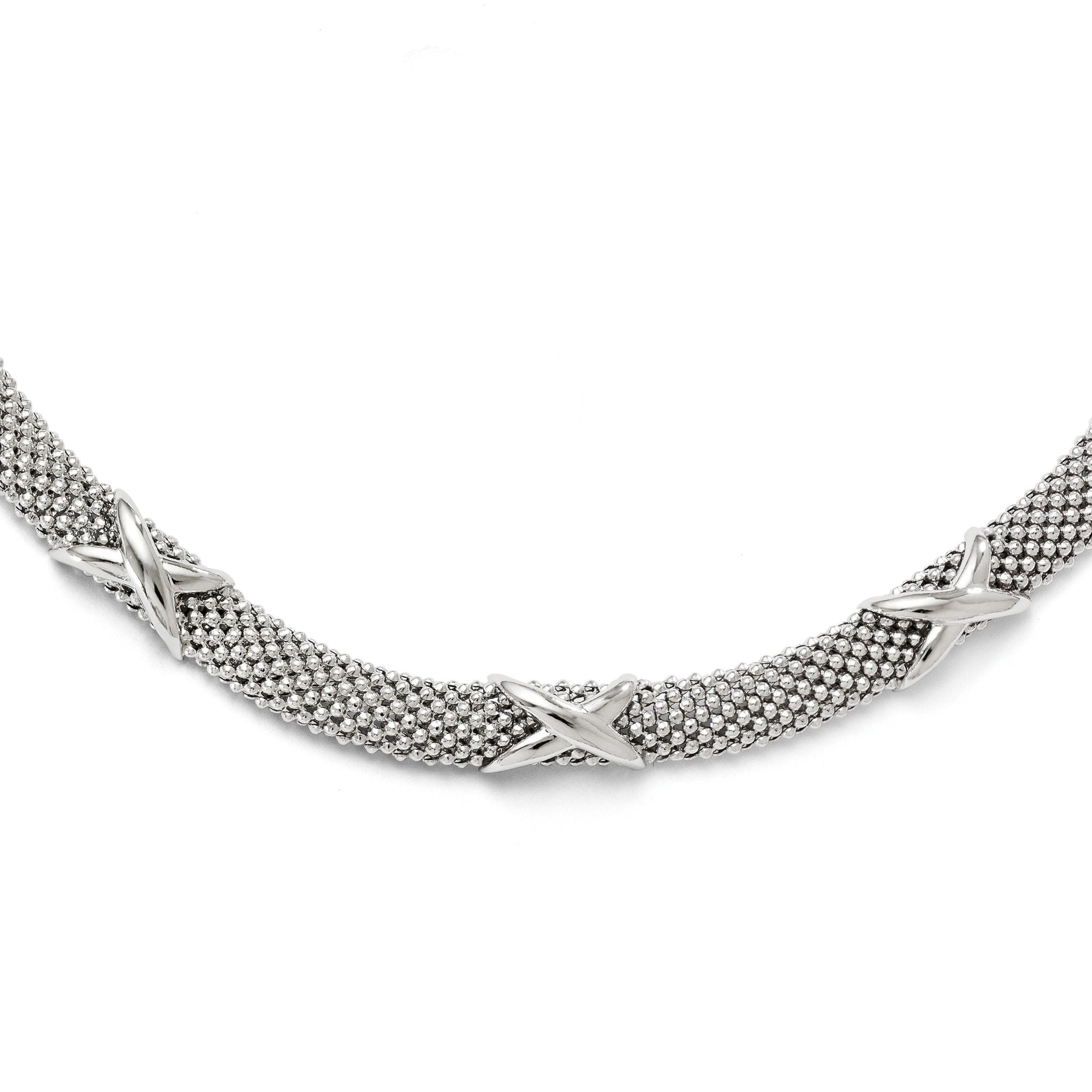 Sterling Silver 925 Polished Mesh Necklace, Solid & Elegant Design