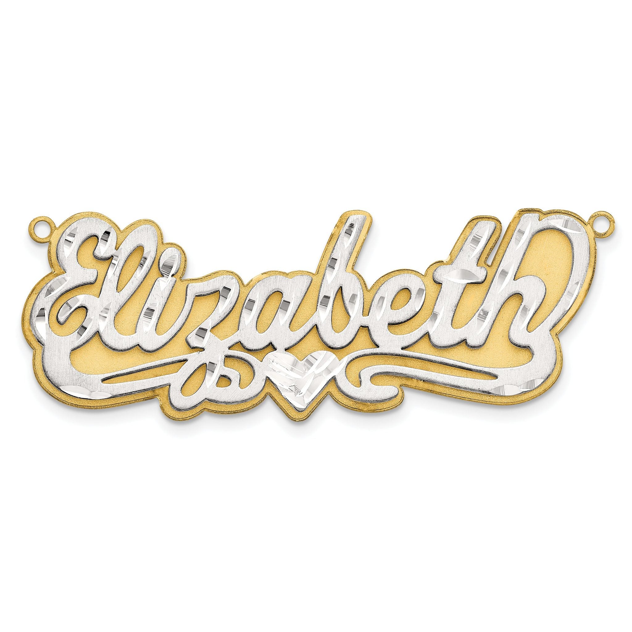 14K 3D Two-tone Satin Diamond-cut Name Plate