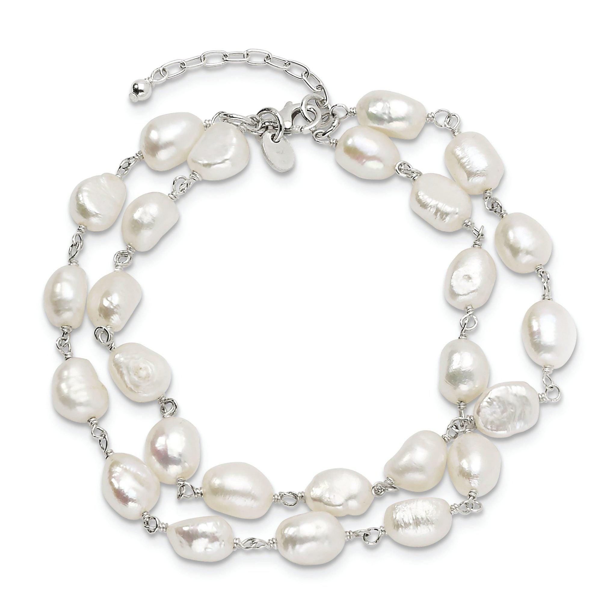 Sterling Silver 2-Strand White Baroque FW Cultured Pearl 8.5in Bracelet Secondary image
