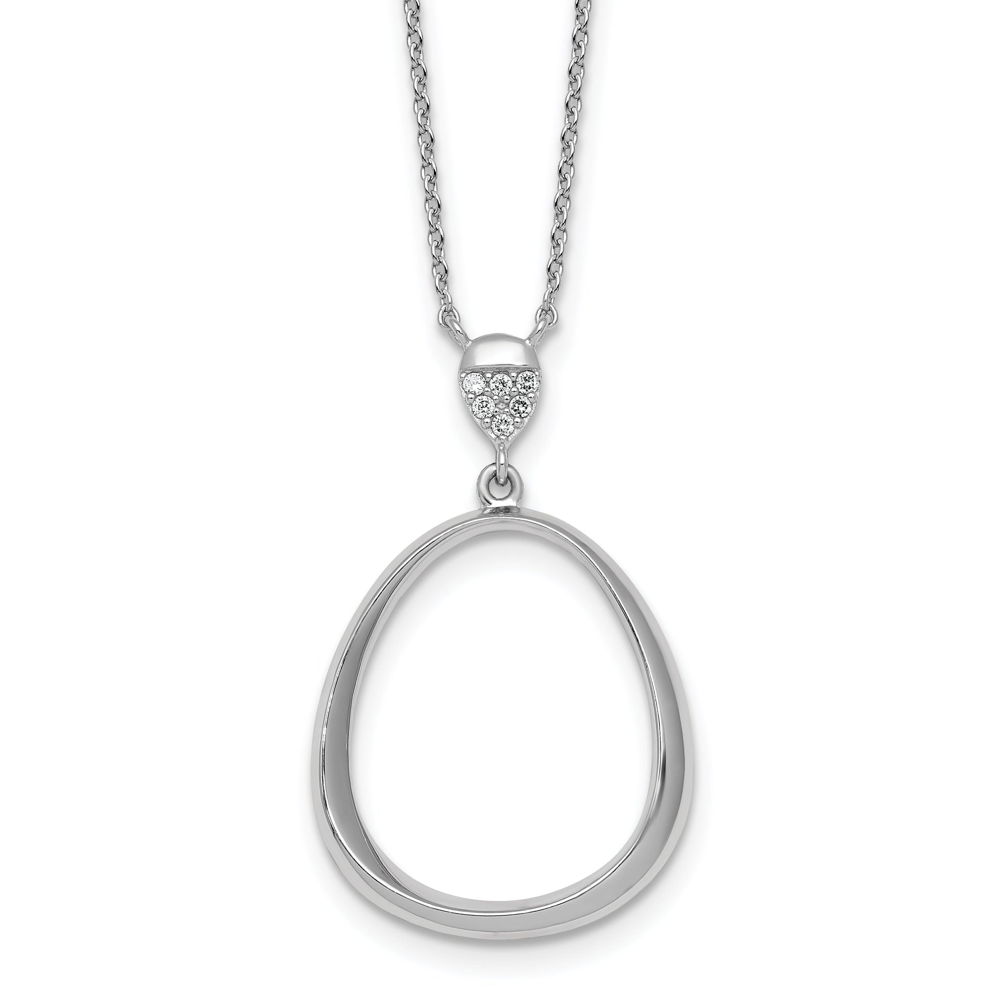 Sterling Silver Rhodium-plated Polished CZ Rounded Teardrop 17.5 Inch Necklace Main image