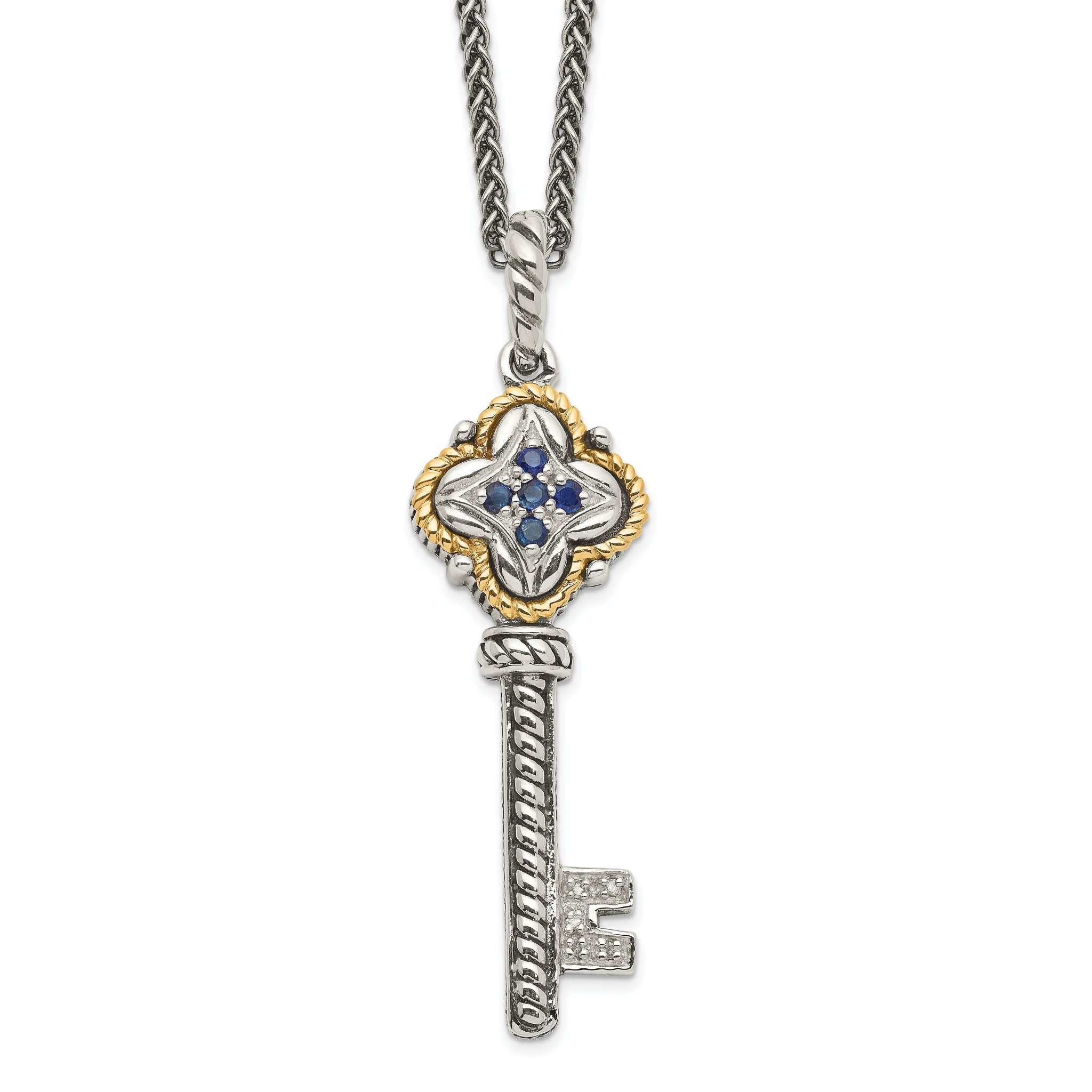 Shey Couture Sterling Silver with 14K Accent 18 Inch Antiqued Sapphire and Diamond Key Necklace Main image