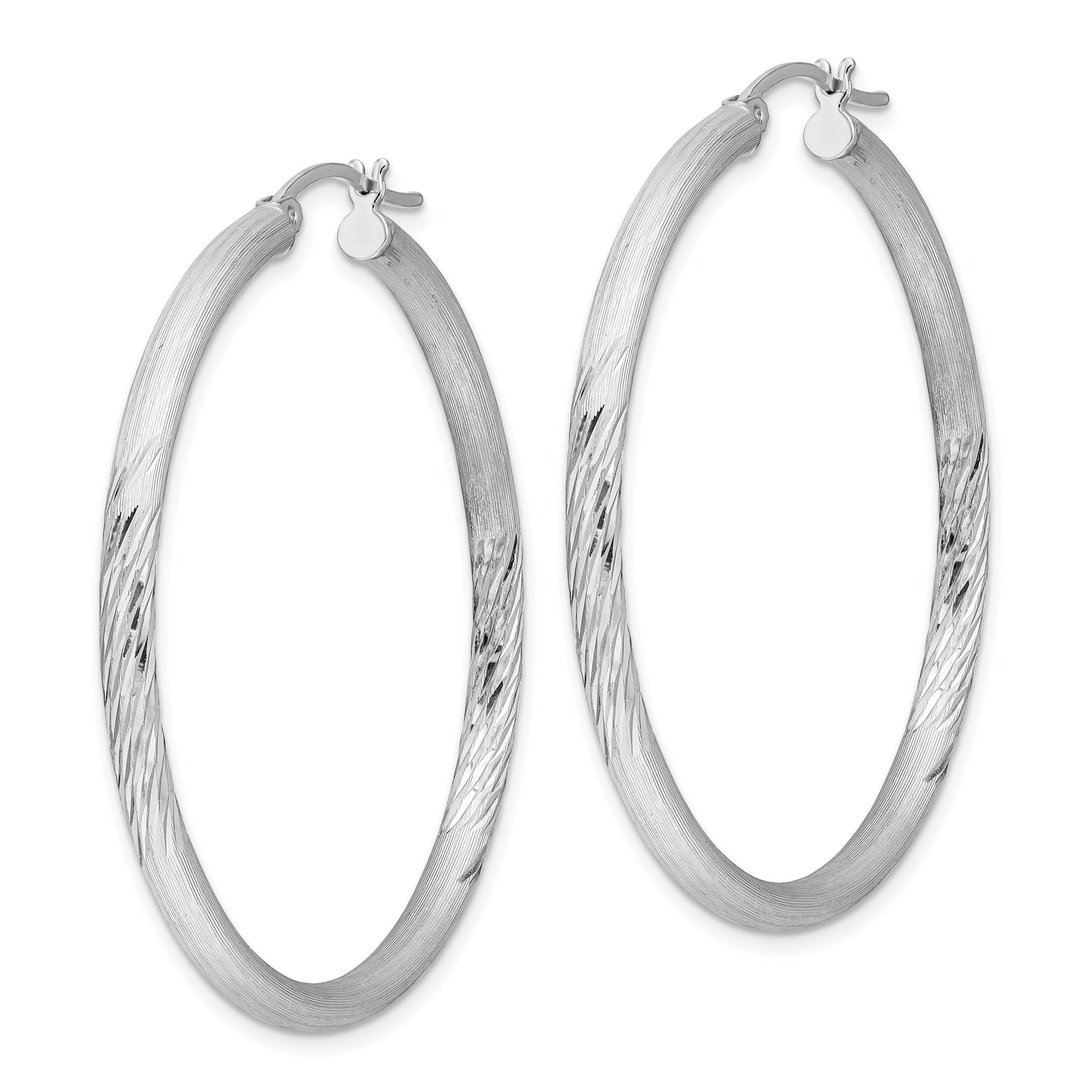 Sterling Silver Rhodium-plated 3mm Polished/Satin Diamond-cut Hoop Earrings Secondary image