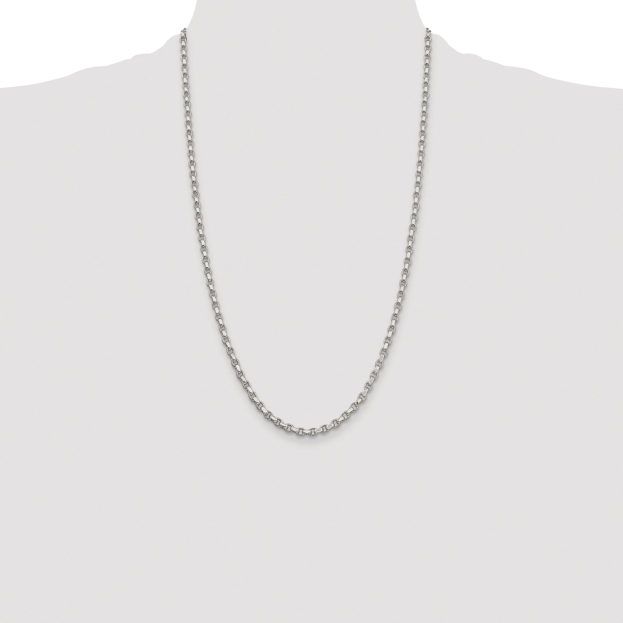 Sterling Silver Rhodium-plated 3.5mm Diamond-cut Rolo Chain