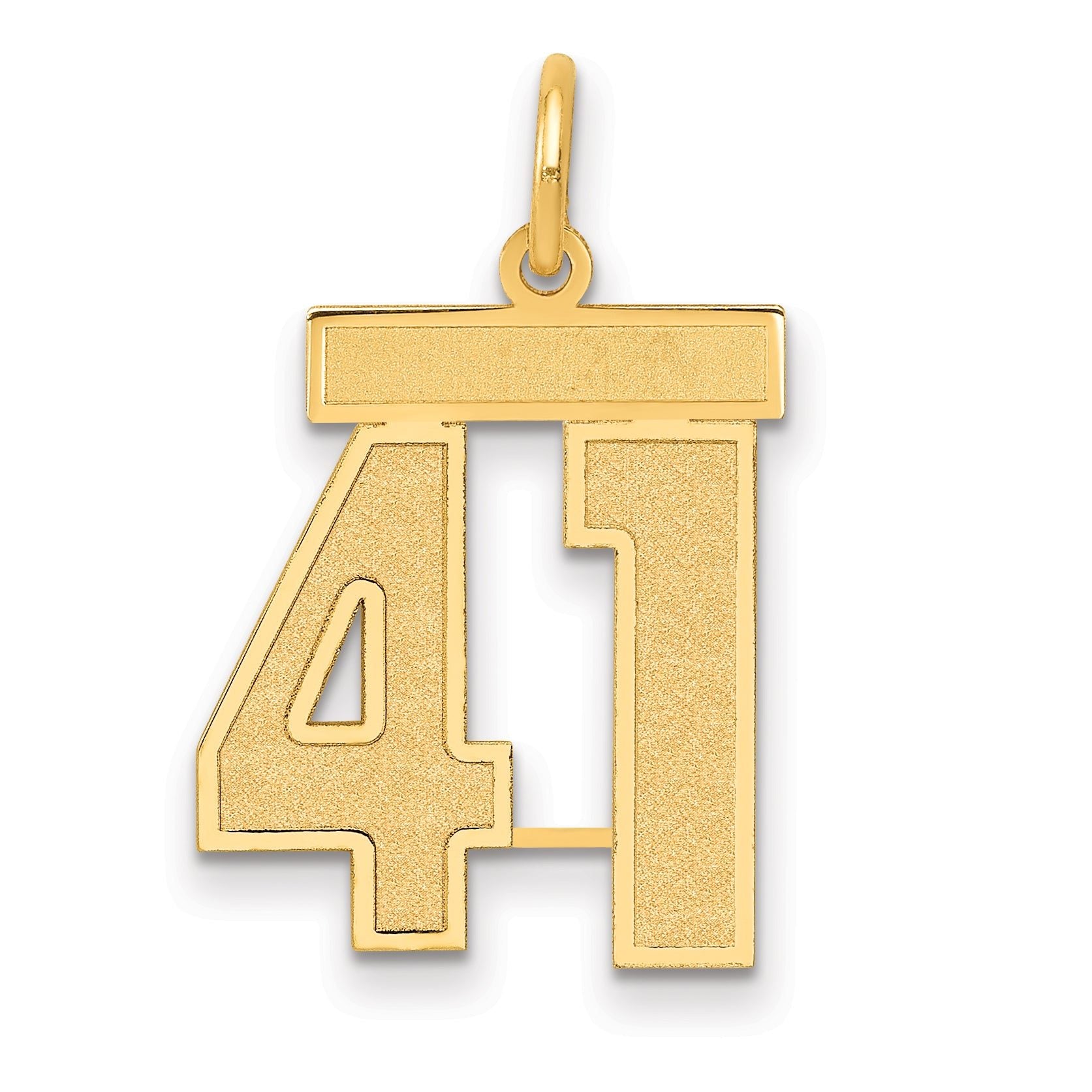14K Gold Brushed Satin Number 41 Charm  Medium, Laser Cut
