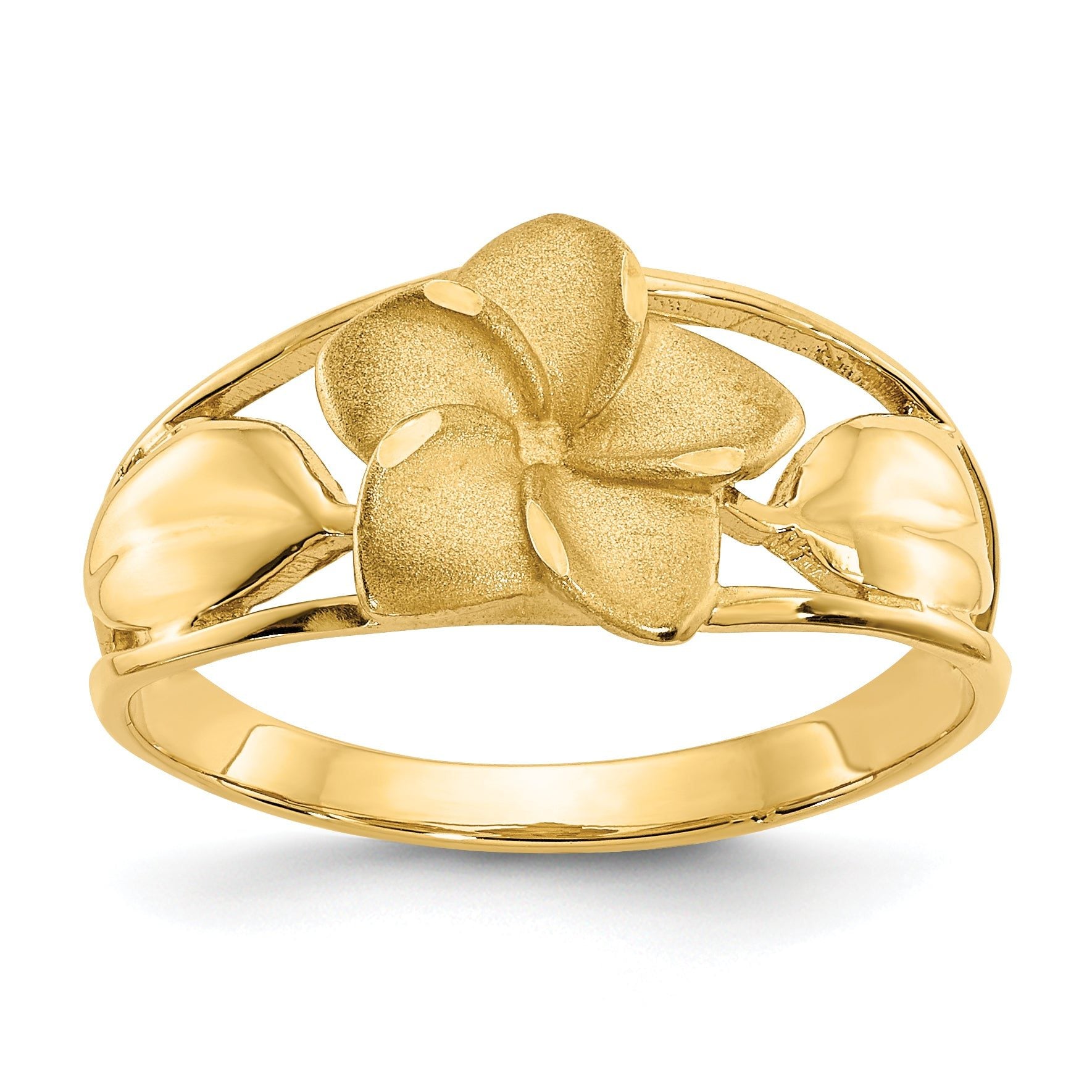 14k Satin & Diamond-Cut Plumeria Ring Main image