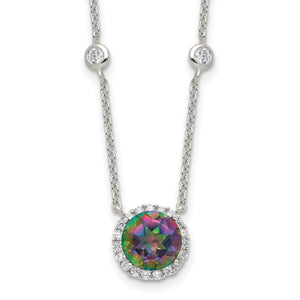 Cubic Zirconia Halo Station Necklac Necklace in Sterling Silver, 18 Inch - Sophia Jewelers