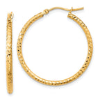 10K Gold Diamond-Cut Hoop Earrings with Polished Finish 2mm Oval