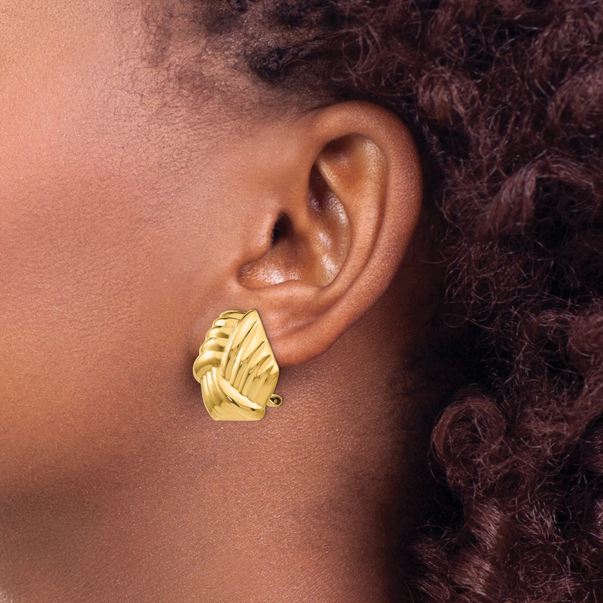14K Gold Non-Pierced Omega Clip Earrings with Polished Button Design