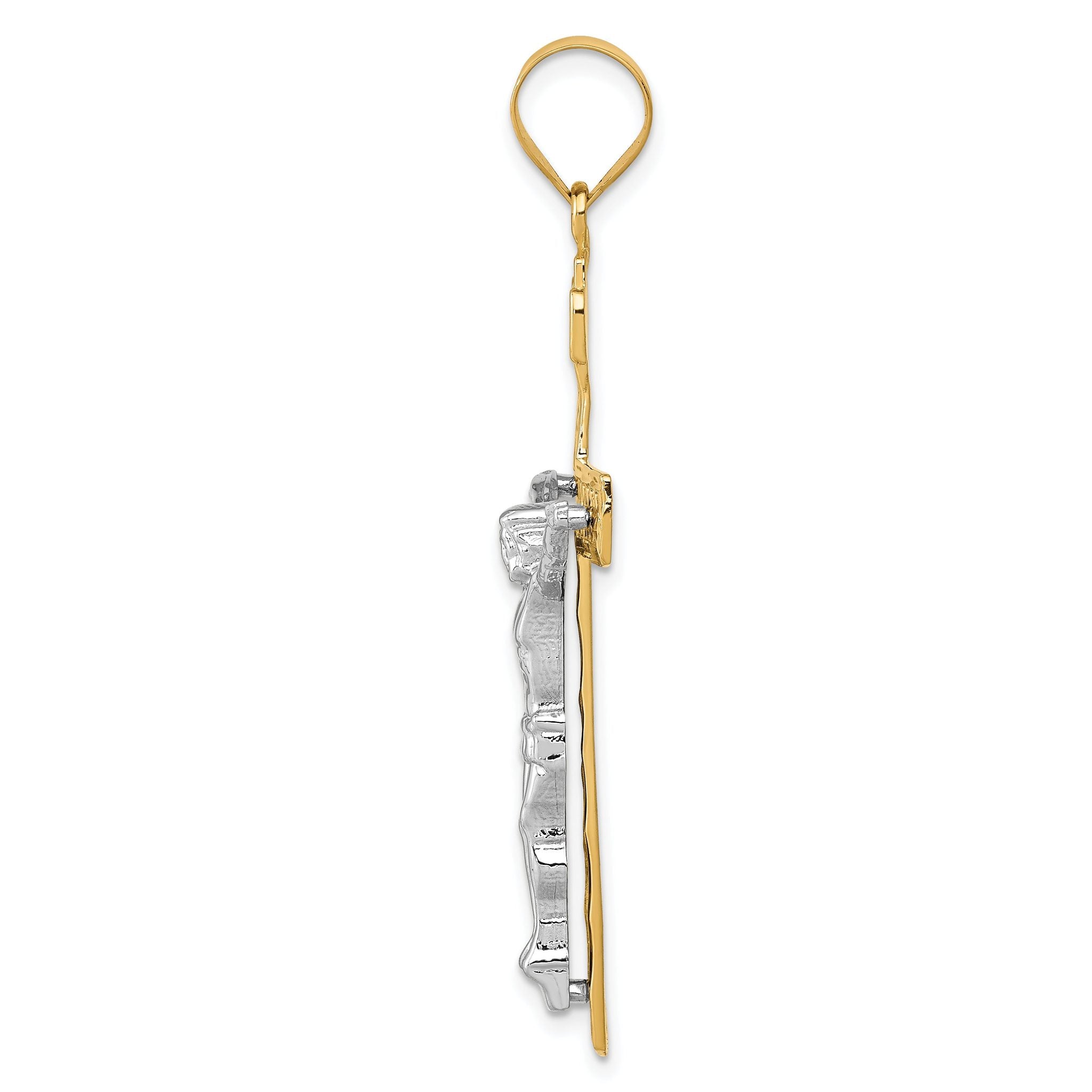 14K Two-Tone Gold INRI Crucifix Pendant with Polished Finish Solid Secondary image