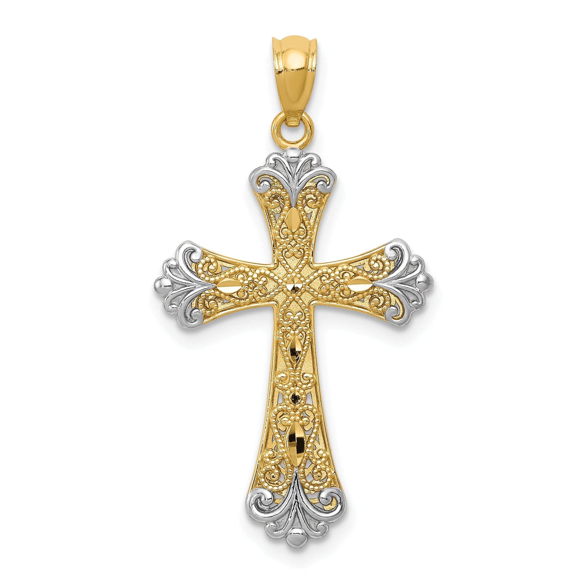 14K Gold Reversible Cross Pendant with Rhodium Accent  Solid, Elegant Design Main image