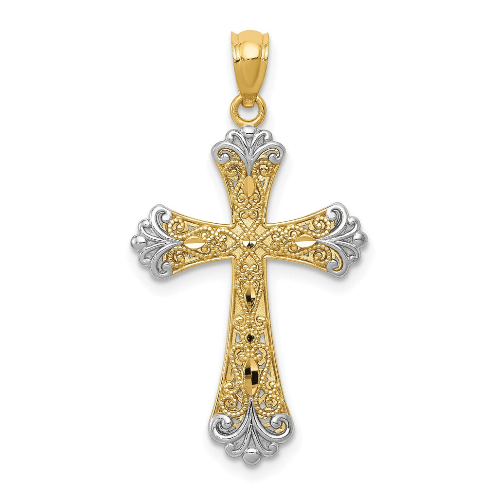 14K Gold Reversible Cross Pendant with Rhodium Accent  Solid, Elegant Design