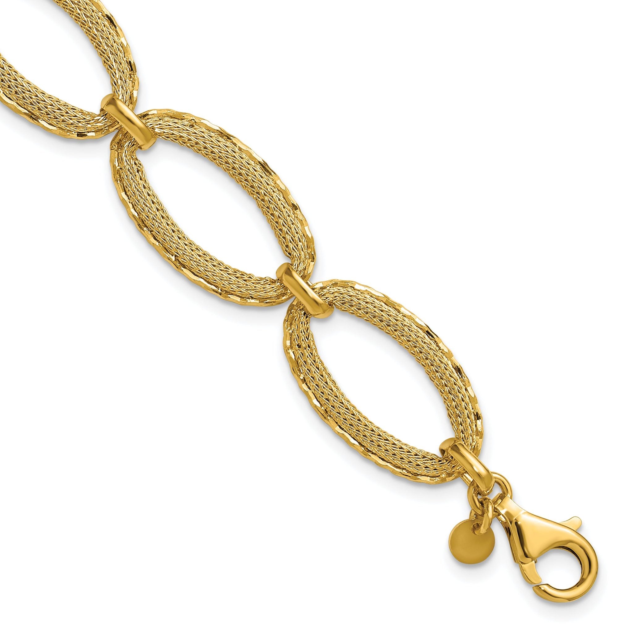 14K Polished/Texture/Dia-cut Ovals w/1in Ext. Bracelet Main image