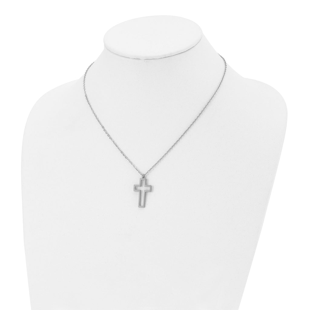 Cut-Out Cross Pendant Necklace in Stainless Steel