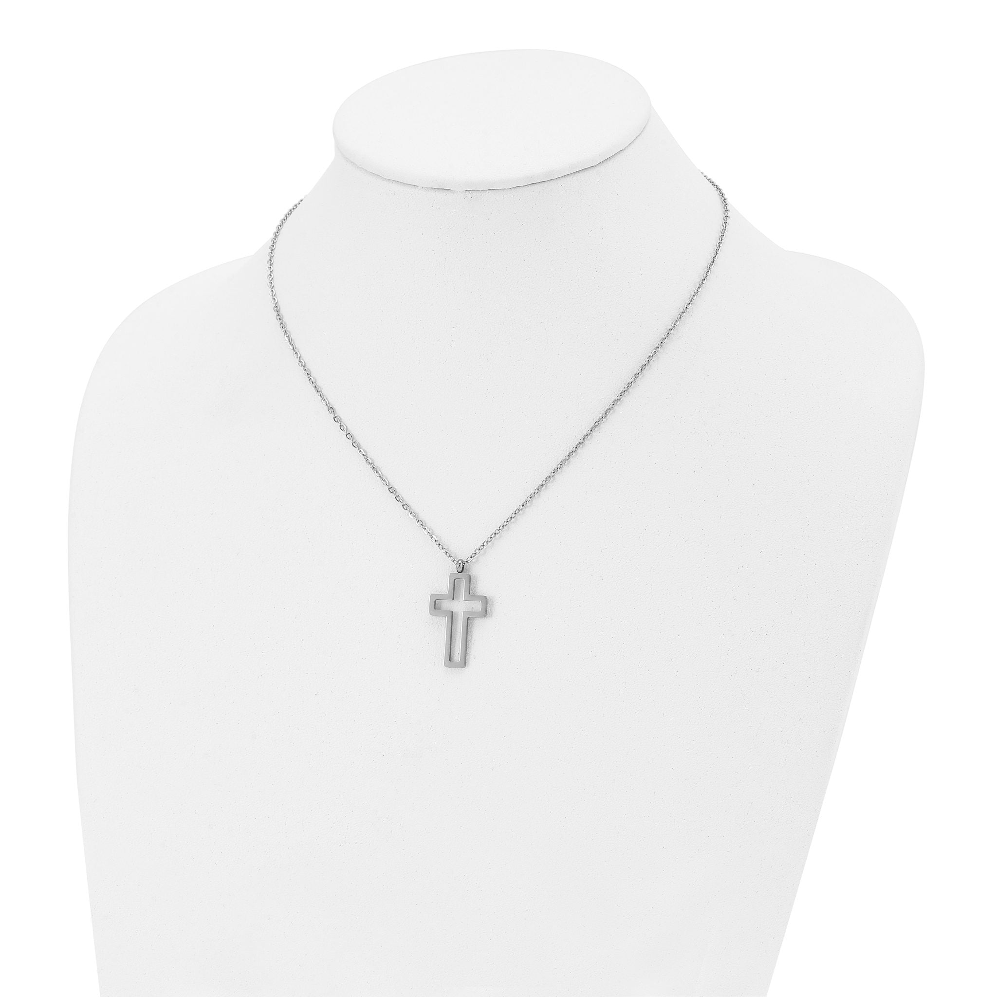 Cut-Out Cross Pendant Necklace in Stainless Steel