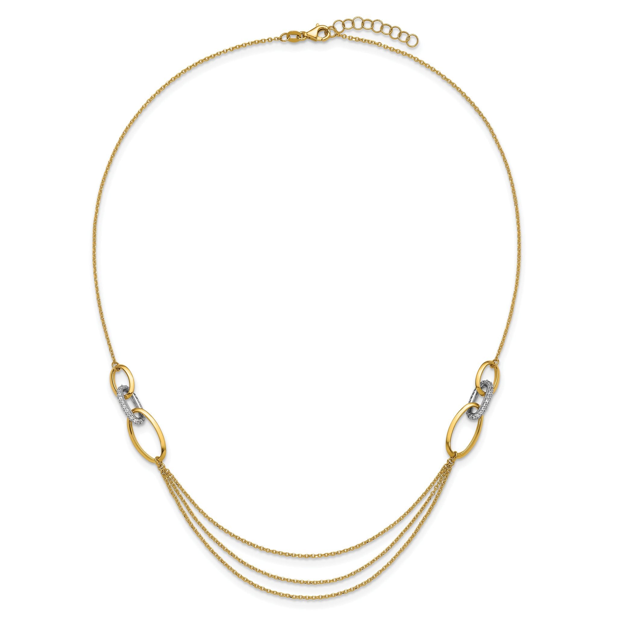 14K Two-tone Polished Fancy CZ Ovals w/1in Ext. Necklace