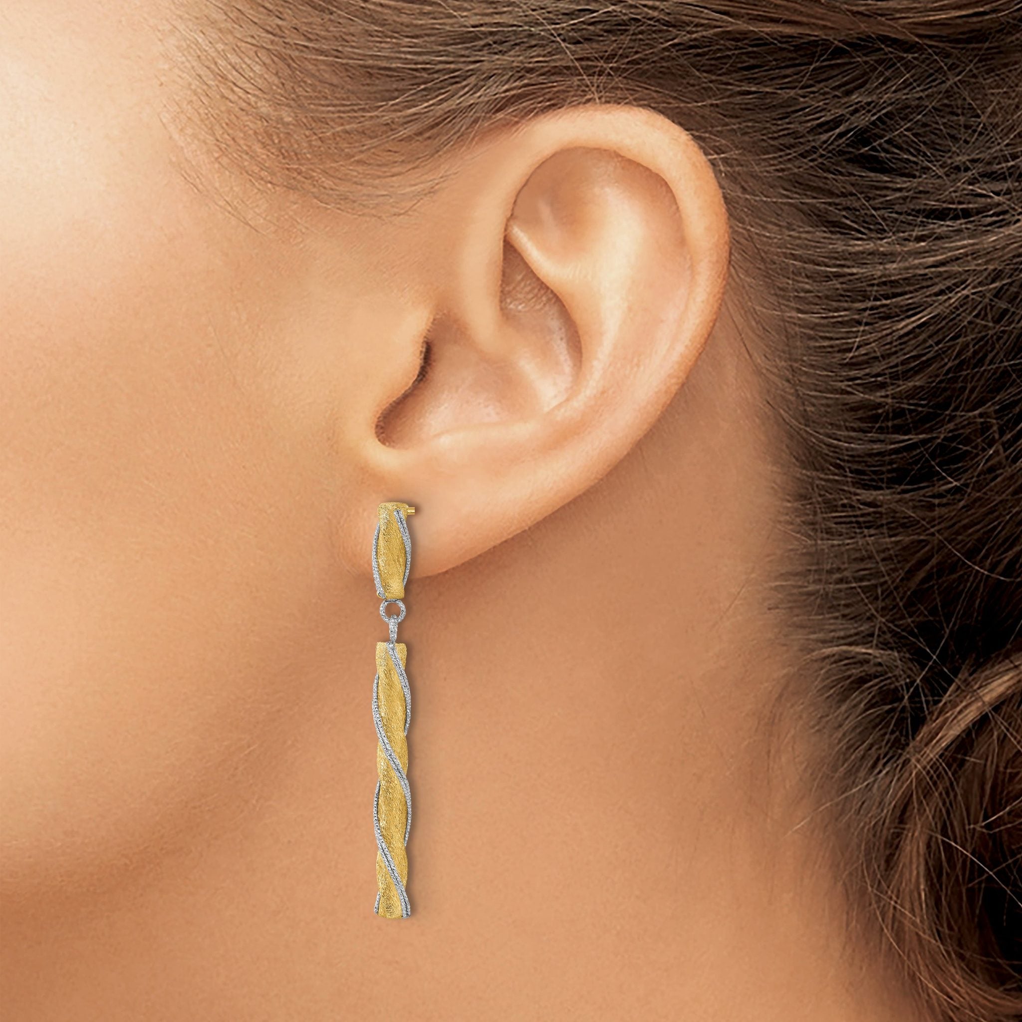 14K Two-tone Polished/Satin/Dia-cut Post Dangle Earrings