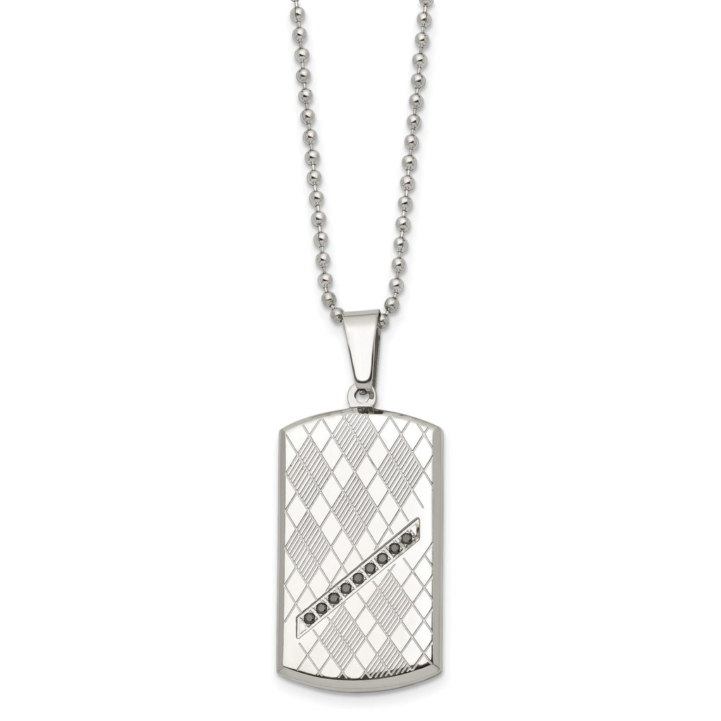 Black CZ Dog Tag Necklace in Stainless Steel