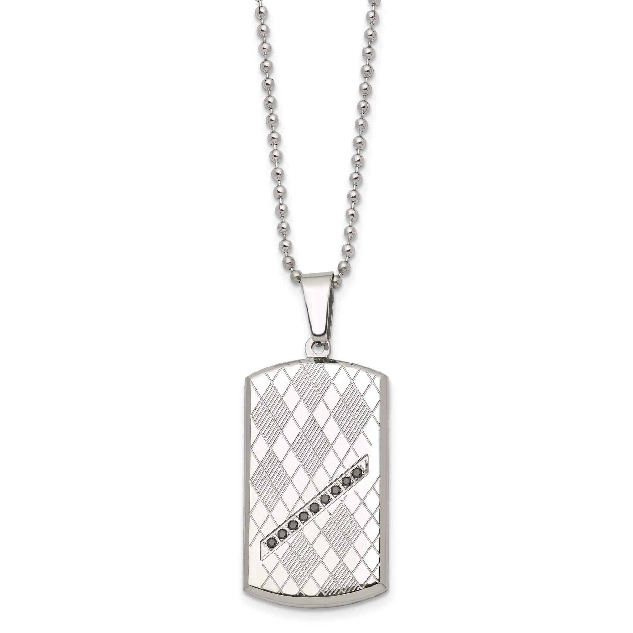 Black CZ Dog Tag Necklace in Stainless Steel