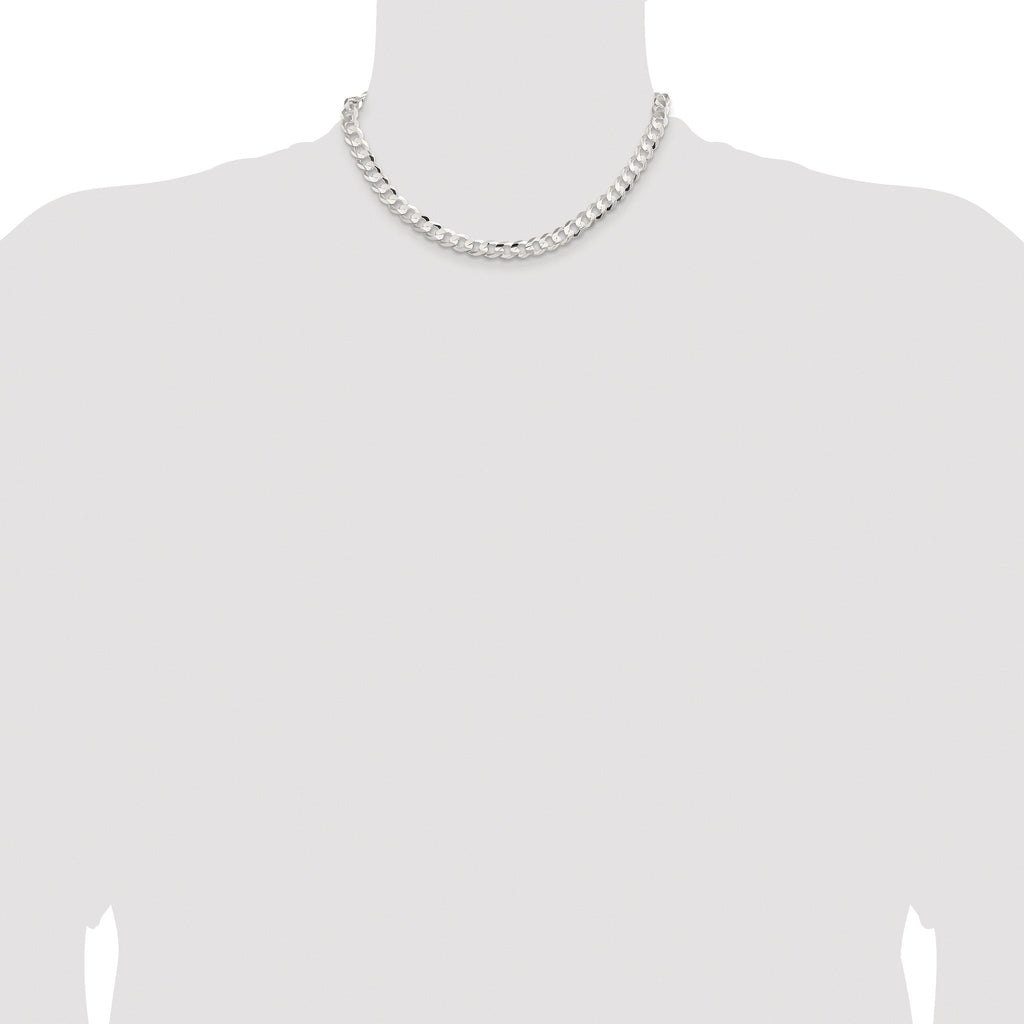Sterling Silver Rhodium-plated 7.8mm Concave Beveled Curb Chain