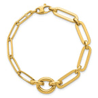 14k Polished Fancy Paperclip Link with Circle 7.25 inch Bracelet