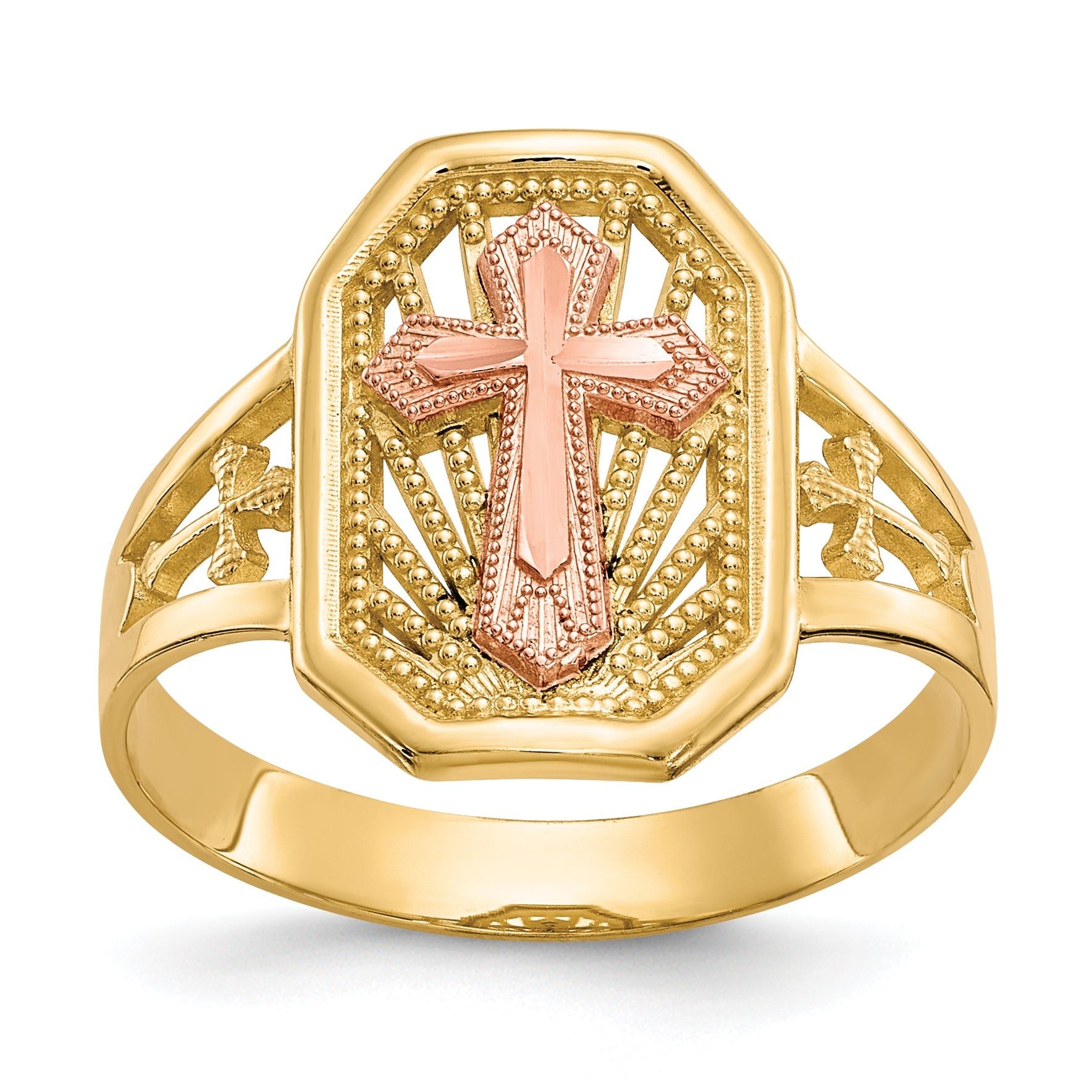 10k Two-tone Filigree Cross Ring Main image
