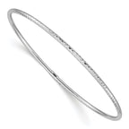 14K White Gold Diamond-Cut Bangle with Polished Slip-On Elegance