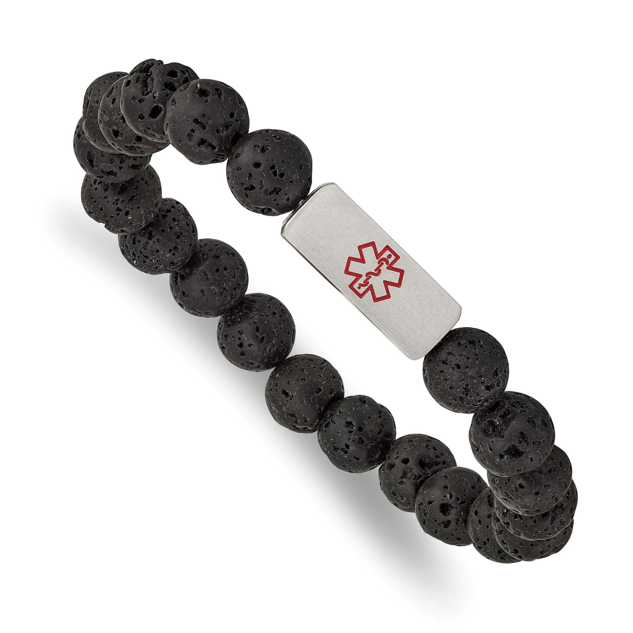 Stainless Steel Brushed Medical ID Lava Stone Stretch Bracelet Main image
