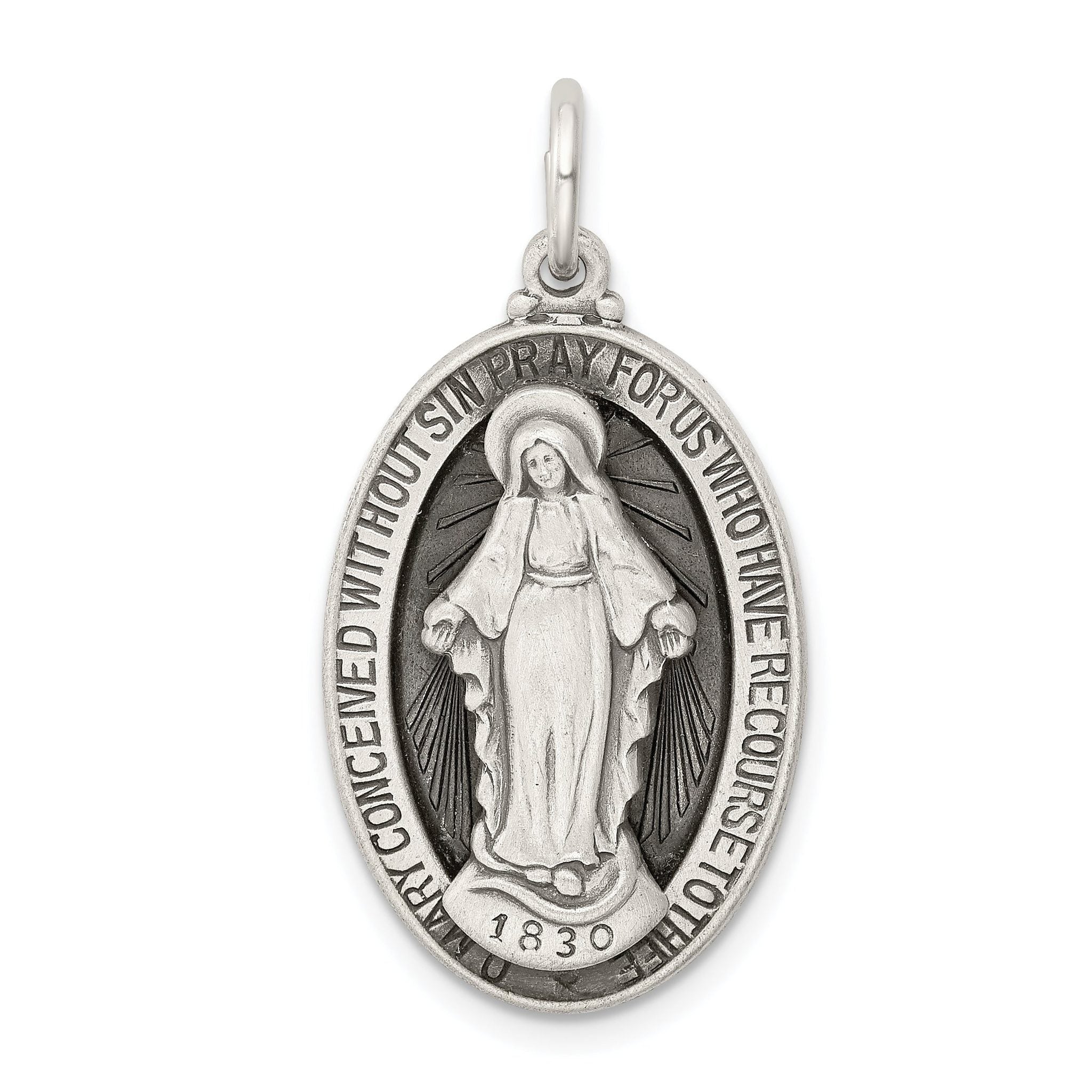 Sophia Jewelers Sterling Silver Antiqued Miraculous Medal Pendant 3D Design