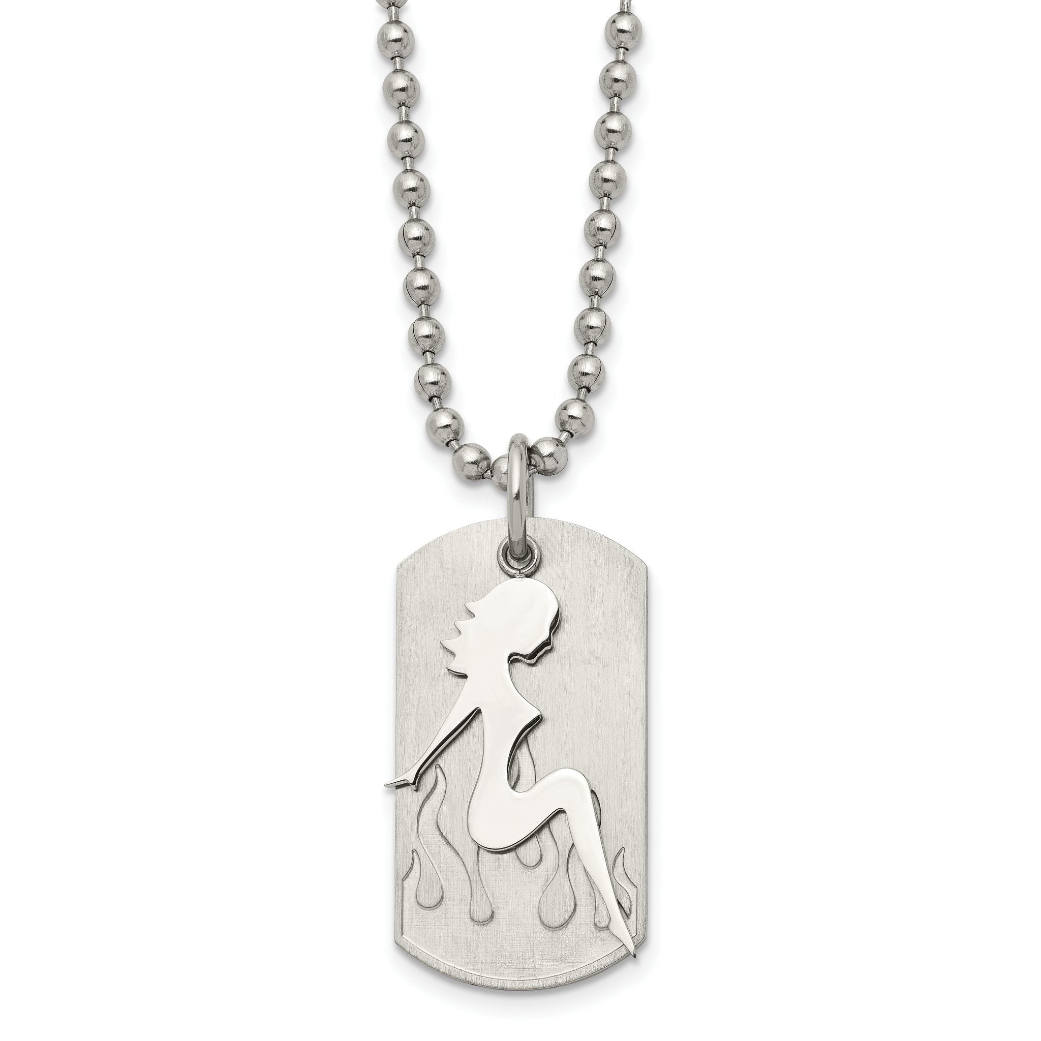 Stainless Steel Brushed & Polished Woman Silhouette Dog Tag 22in Necklace Main image