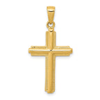 14K Gold Cross Pendant with Striped Border  Elegant Solid Design