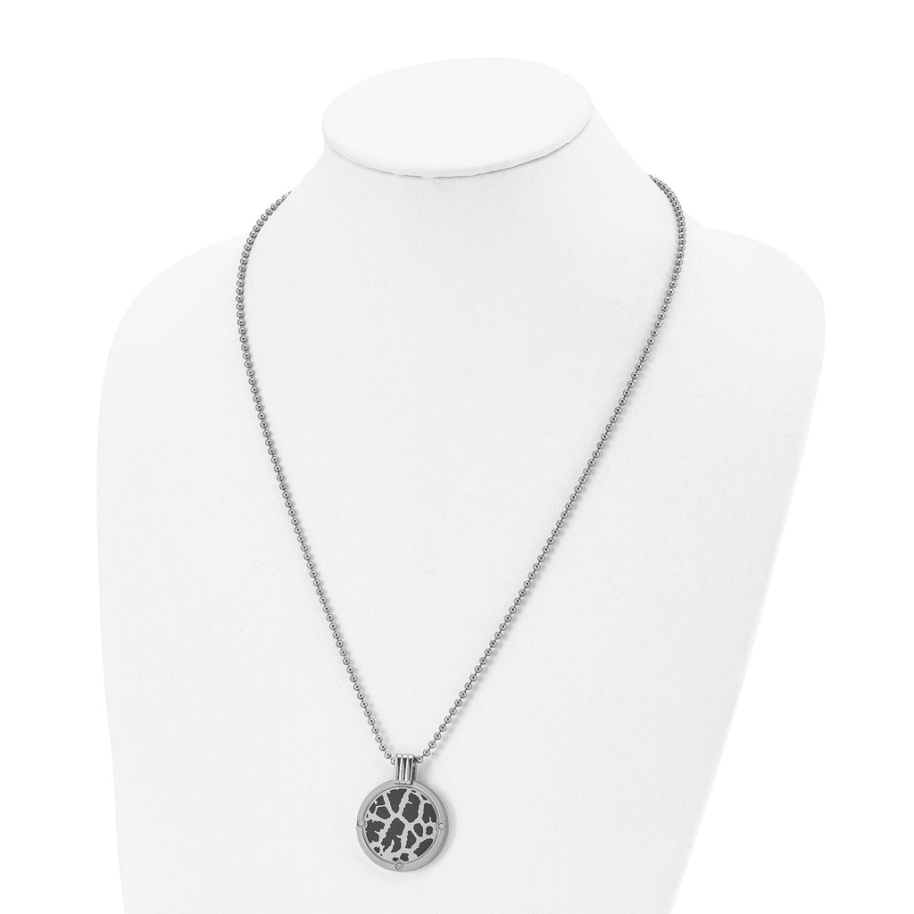 Black Enamel & Diamond Necklace in Titanium (1/20 ct.)