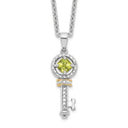 Brilliant Gemstones Sterling Silver with 14K Accent Rhodium-plated Peridot and Diamond Key 18 Inch Necklace with 2 Inch Extender