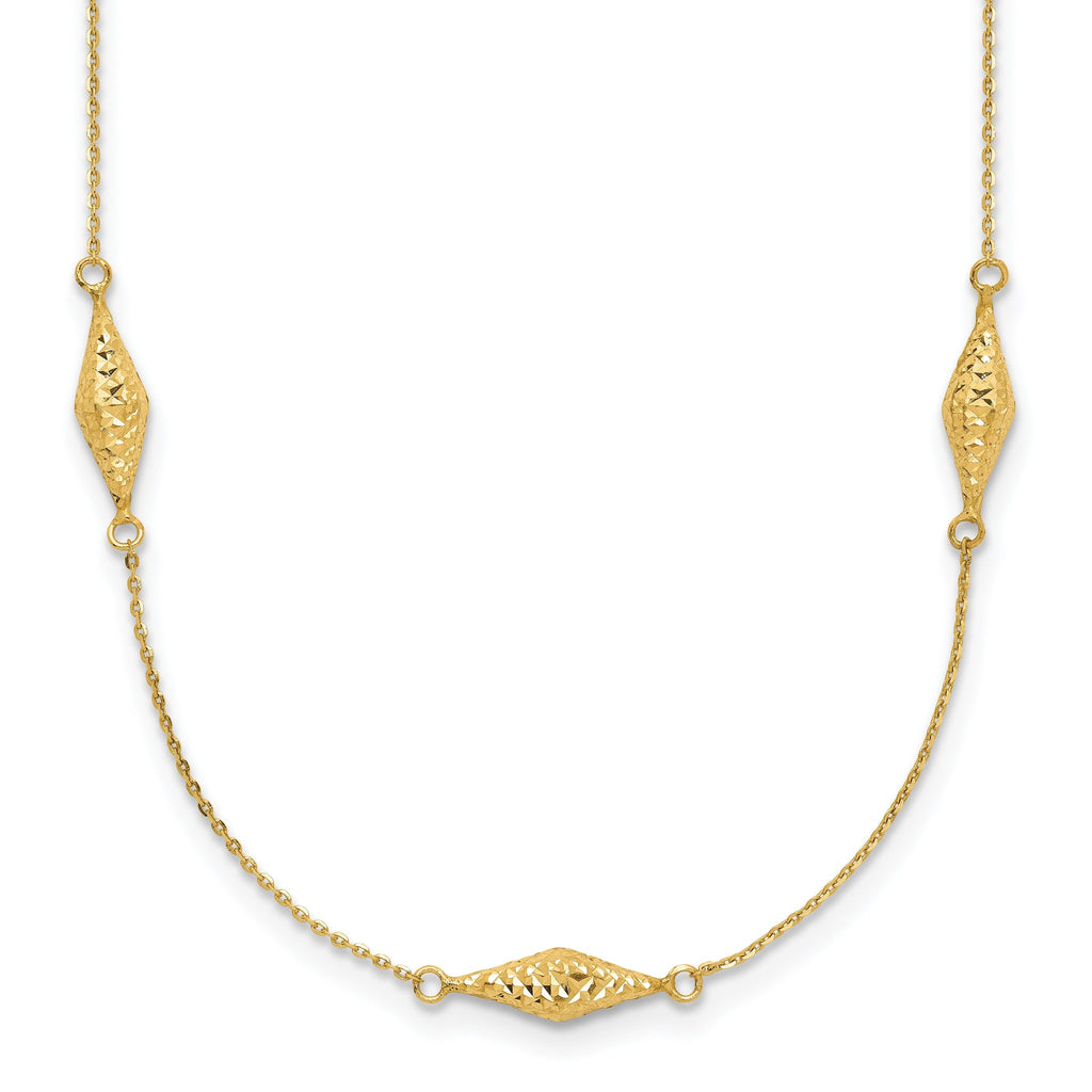 14K Gold Polished Fancy Beaded Necklace with Diamond-Cut Elegance