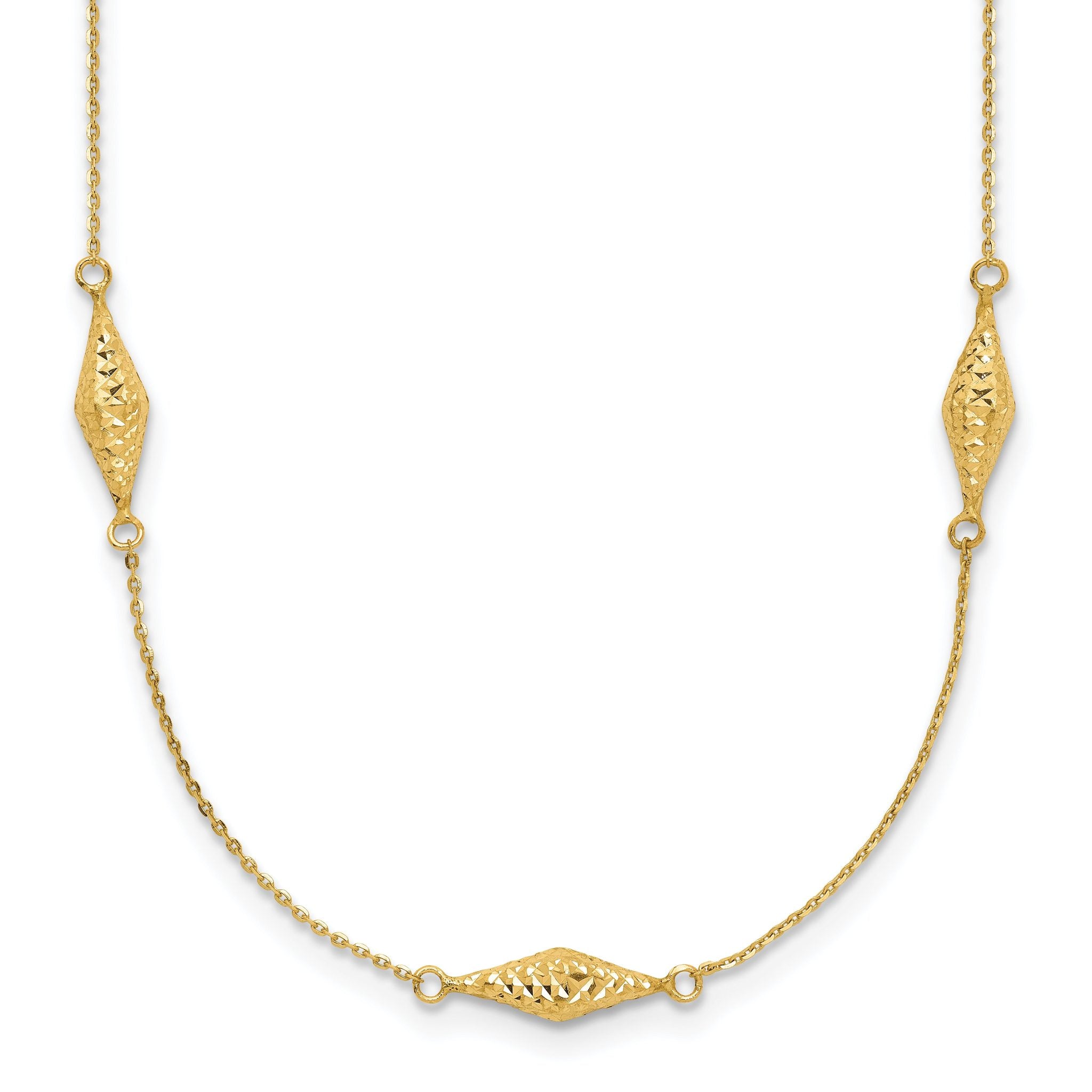 14K Gold Polished Fancy Beaded Necklace with Diamond-Cut Elegance
