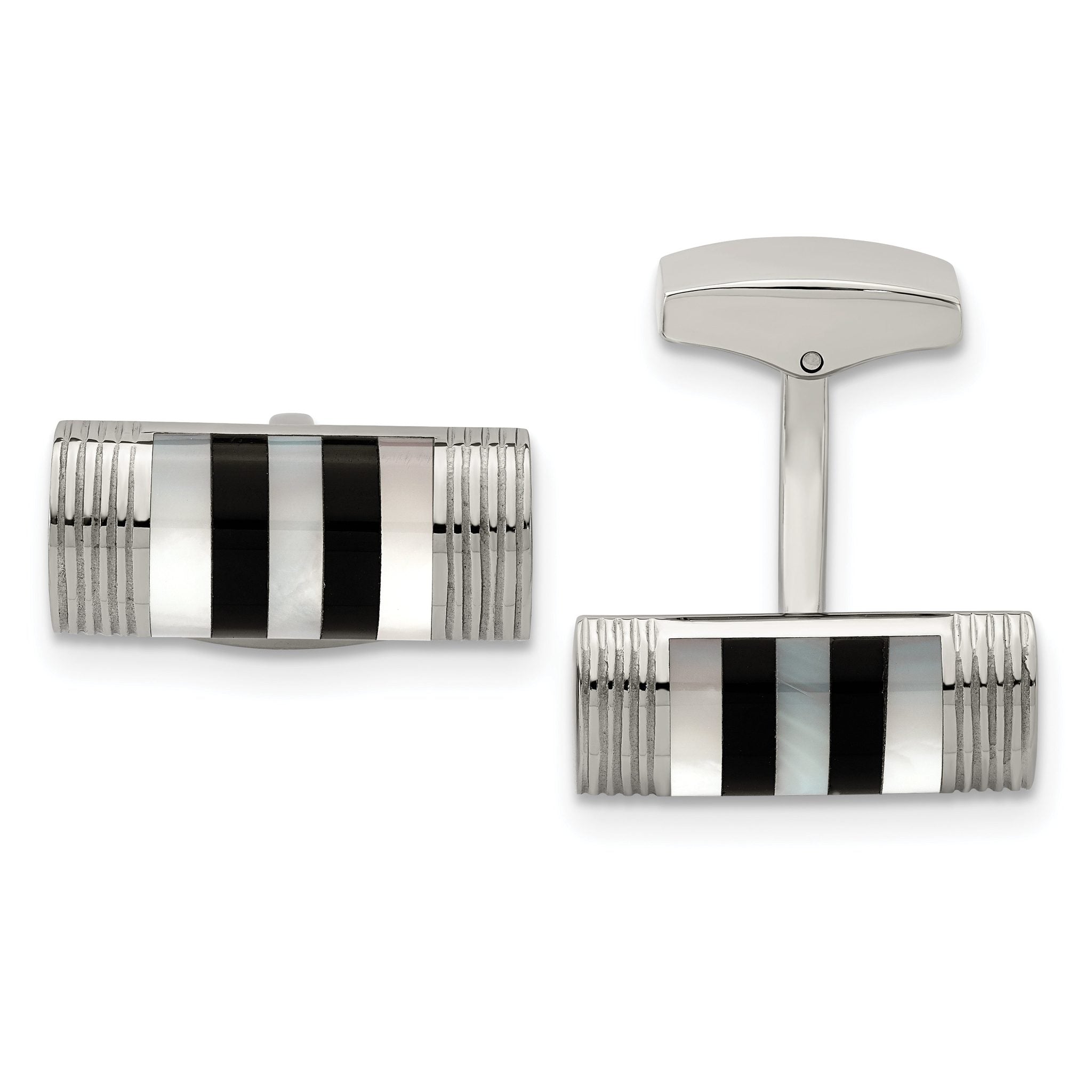 Stainless Steel Mother of Pearl and Onyx Cuff Links