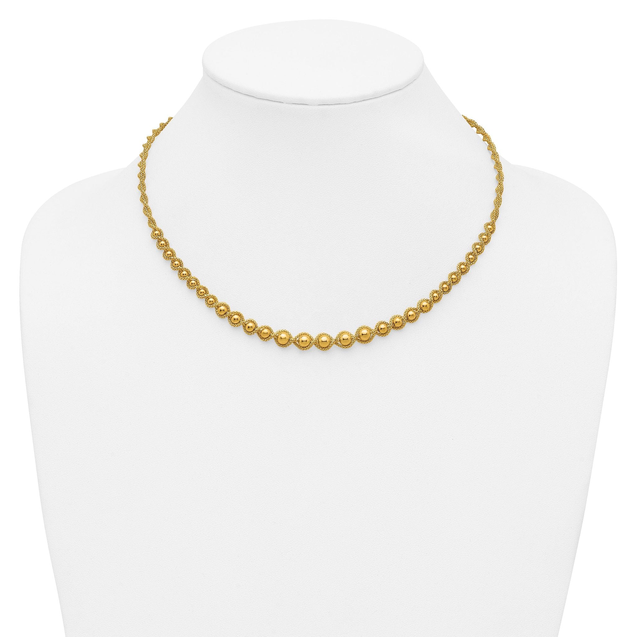14K Polished and Diamond-cut Twisted Beaded Necklace