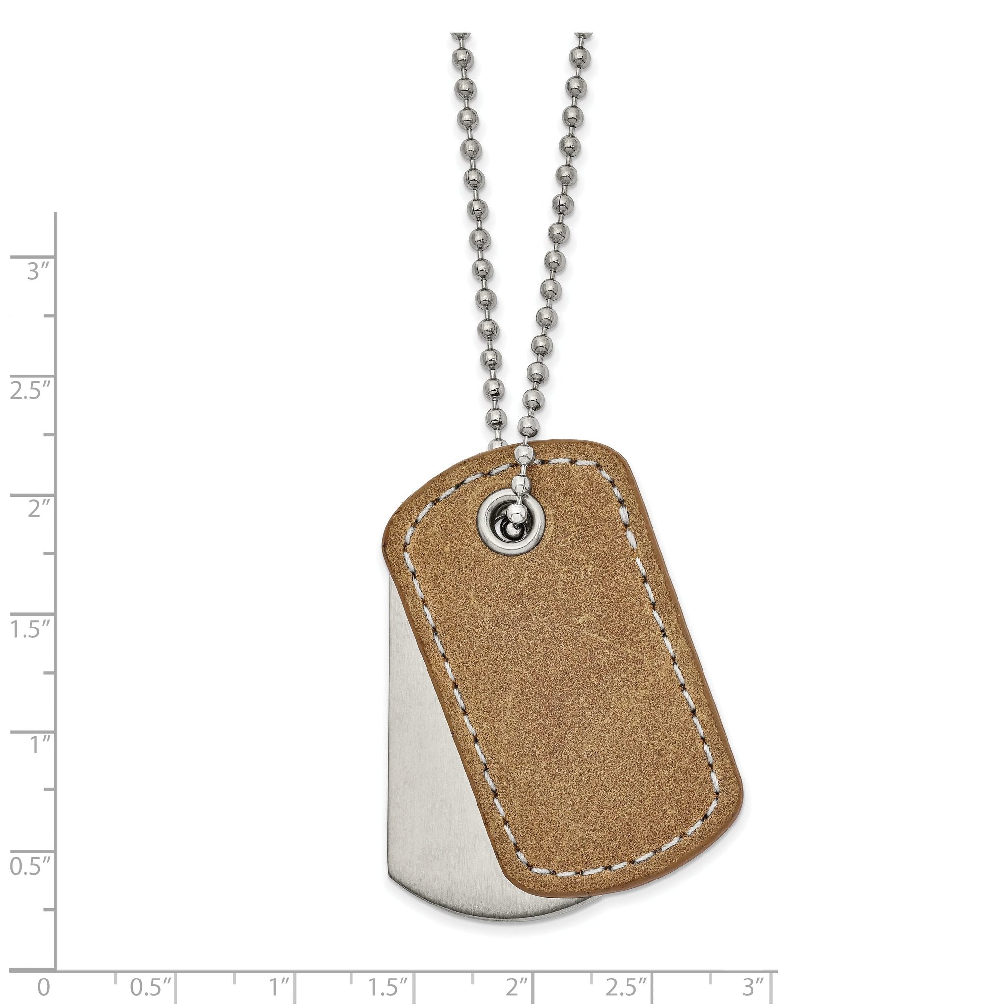 Two-Piece Dog Tag Necklace in Stainless Steel & Tan Leather Secondary image