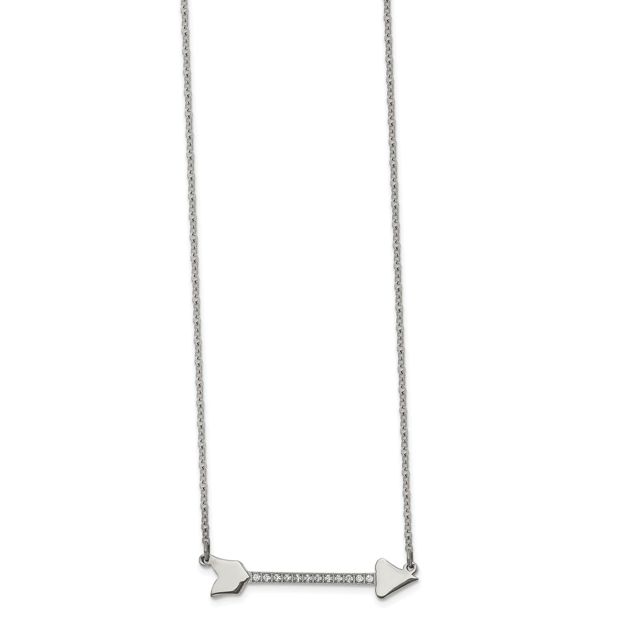 Chisel Stainless Steel Polished with CZ Arrow on a 17.5 inch Cable Chain Necklace Main image