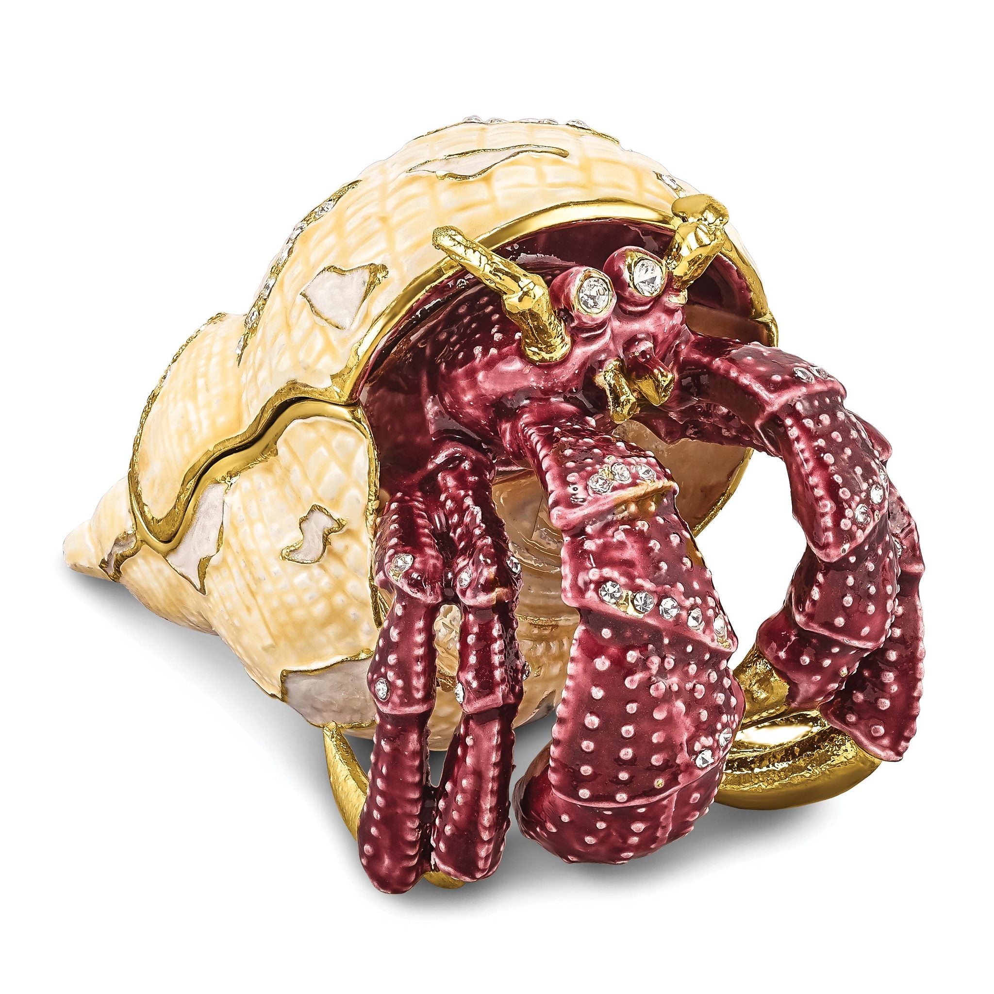 Luxury Giftware by Jere Pewter Bejeweled Crystals Gold-tone Enameled HERMAN Red Leg Hermit Crab Trinket Box with Matching 18 Inch Necklace Main image