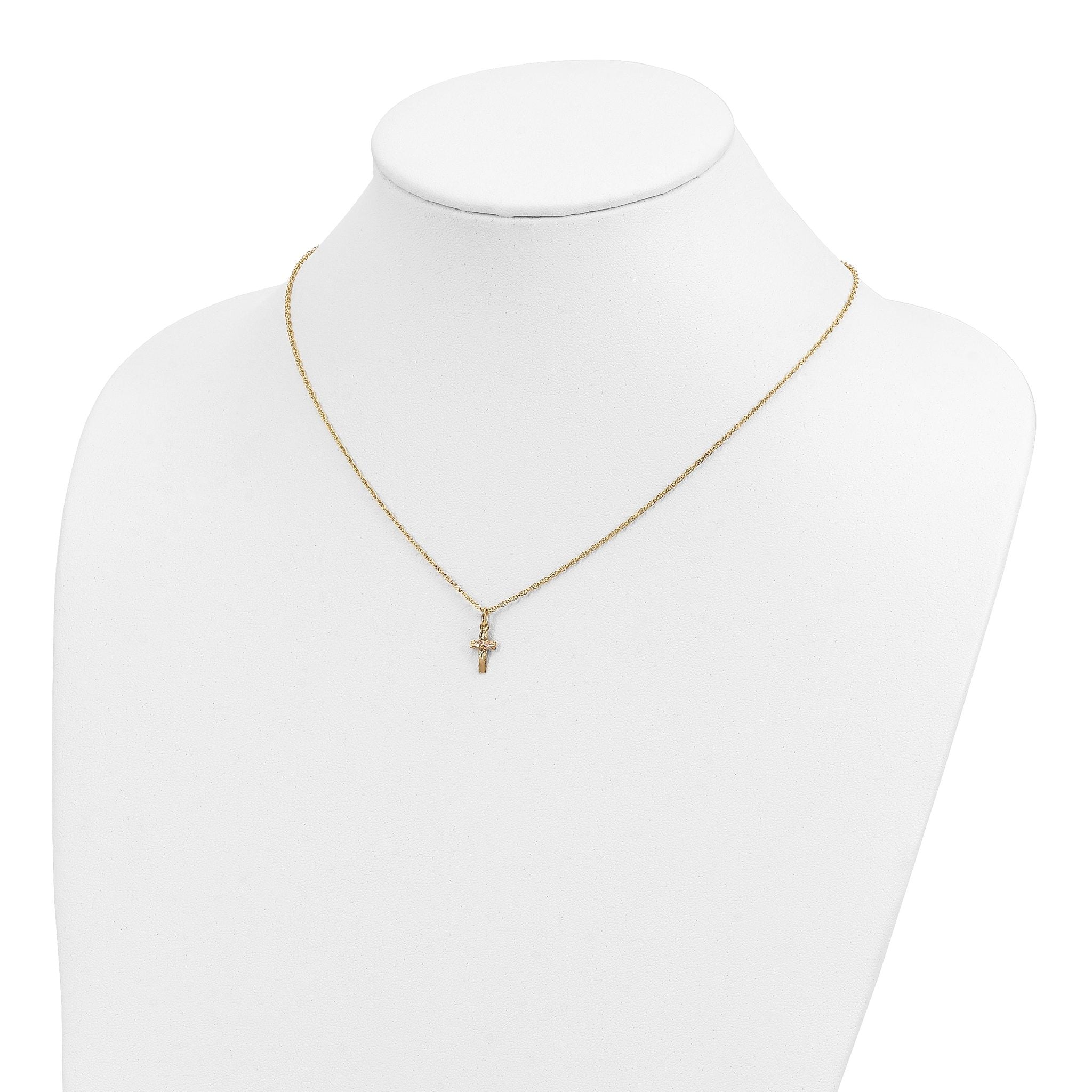 10K Tri-Color Black Hills Gold Cross Necklace with Polished Finish