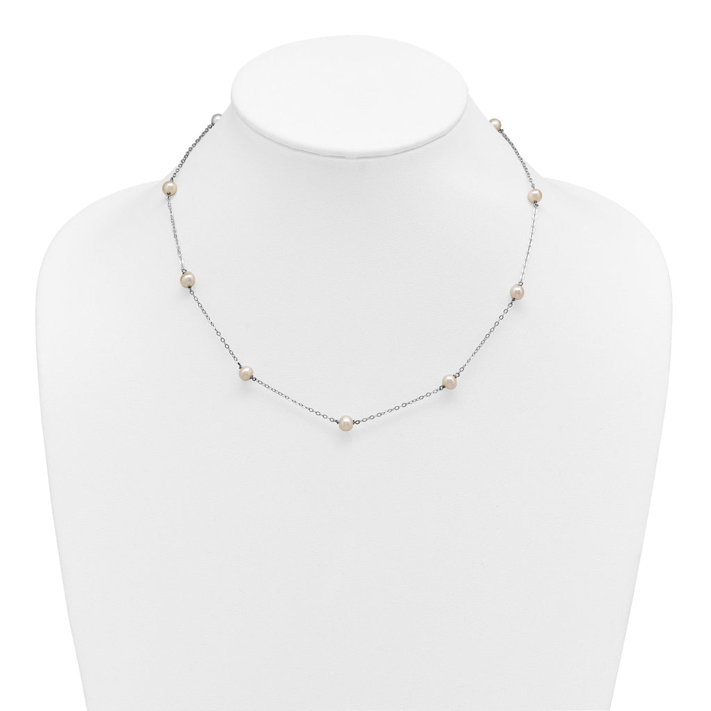 Sterling Silver Rhodium-plated 5-6mm White Near-Round Freshwater Cultured Pearl 8-Station 16 inch Necklace